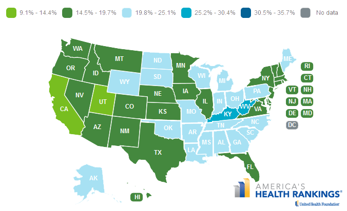 Map of the smoking rates in the states